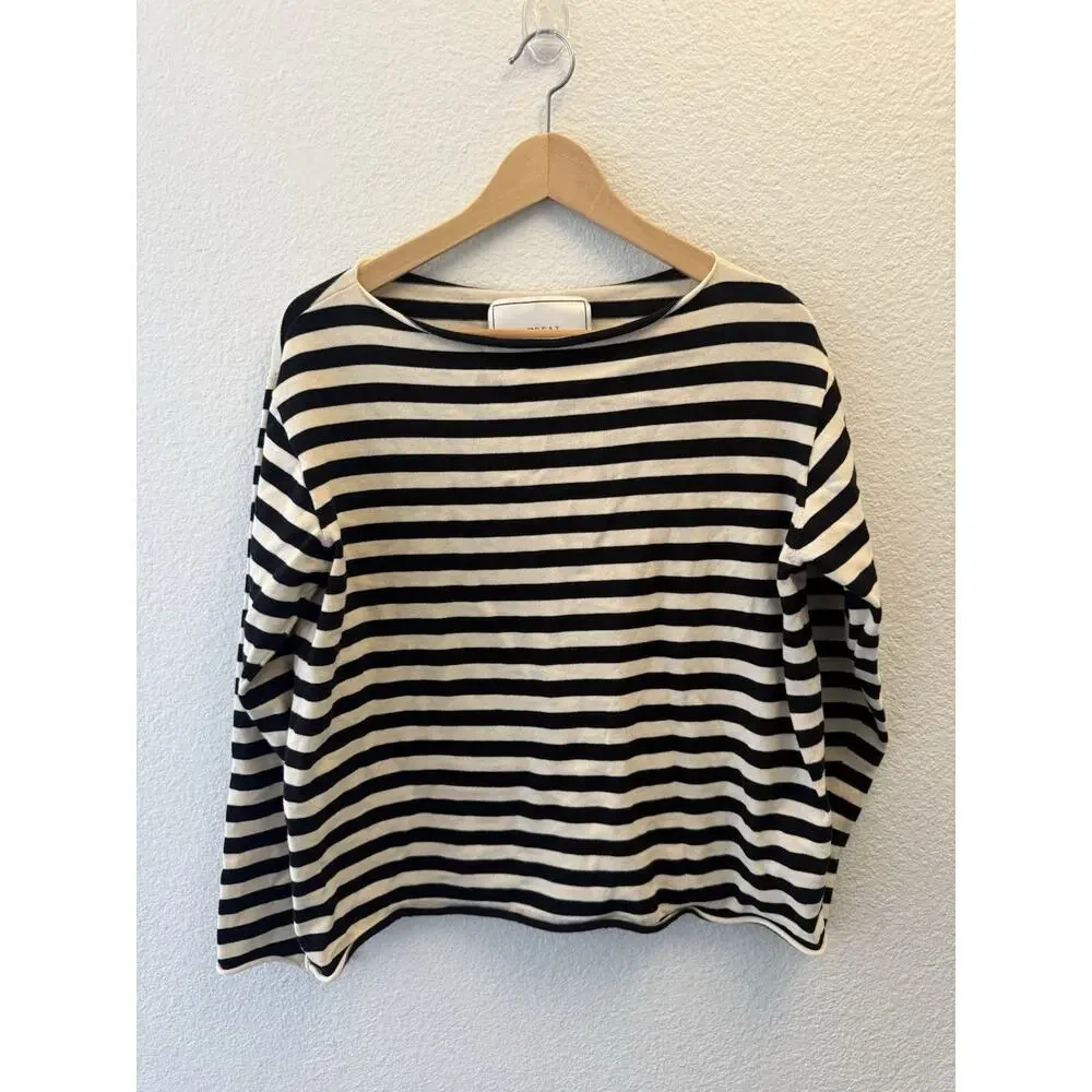 THE GREAT SAILOR SWEATER TOP BLACK CREAM STRIPE OVERSIZED SIZE 1/Small $225 - Picture 3 of 10